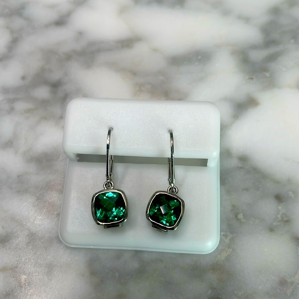 925 Green Square Crystal Dangle Earrings